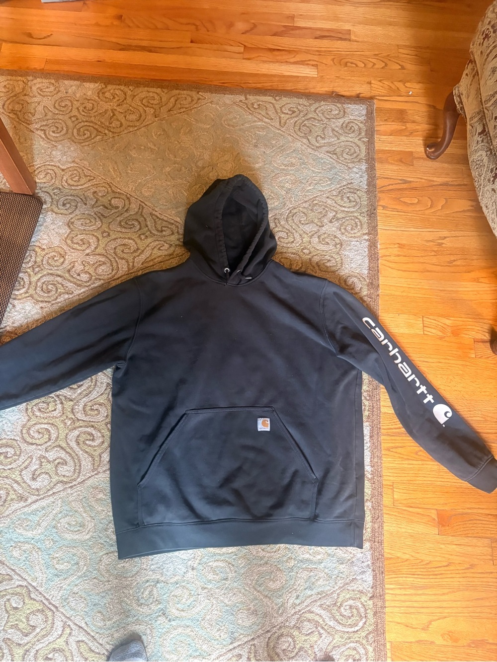 Xl Carhartt Men's Black Hooded Sweatshirt with Sleeve Logo